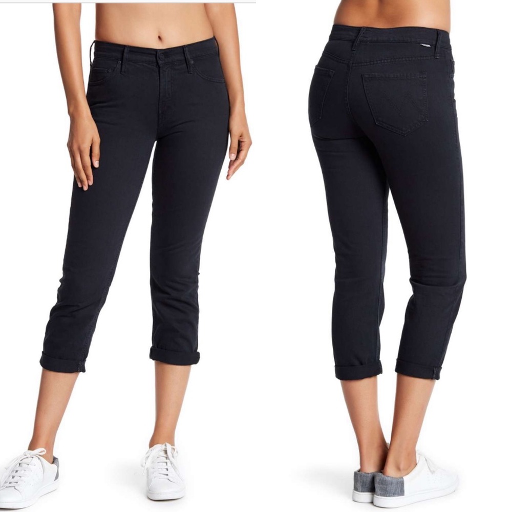 NWT Mother Dropout Cropped Slim Black Jeans 28
